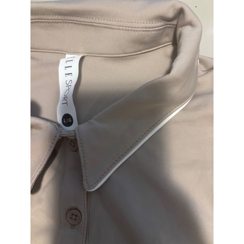 Elle Sport Womens Sleeveless Polo Shirt Tan Taupe Golf Tennis Active Top Large - Picture 3 of 6
